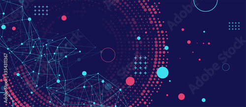 Halftone science background with connecting dots and lines. Digital data visualization.