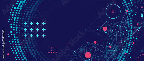 Halftone science background with connecting dots and lines. Digital data visualization.
