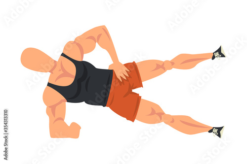 Man Doing Leg Rise Exercise, Male Athlete Doing Sports for Fit Body, Buttock Workout Vector Illustration on White Background