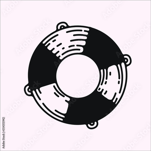 swimming equipment safety ring, engraving style logo element illustration on isolated white background. 