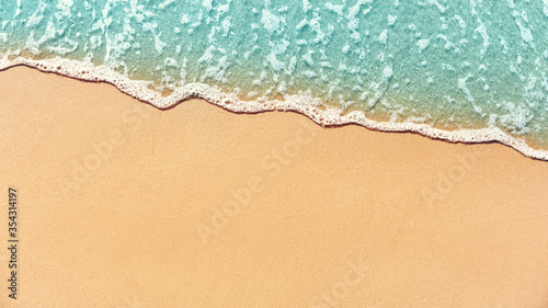 Soft wave lapped on empty sandy beach, Summer Background. copy space. © oatawa