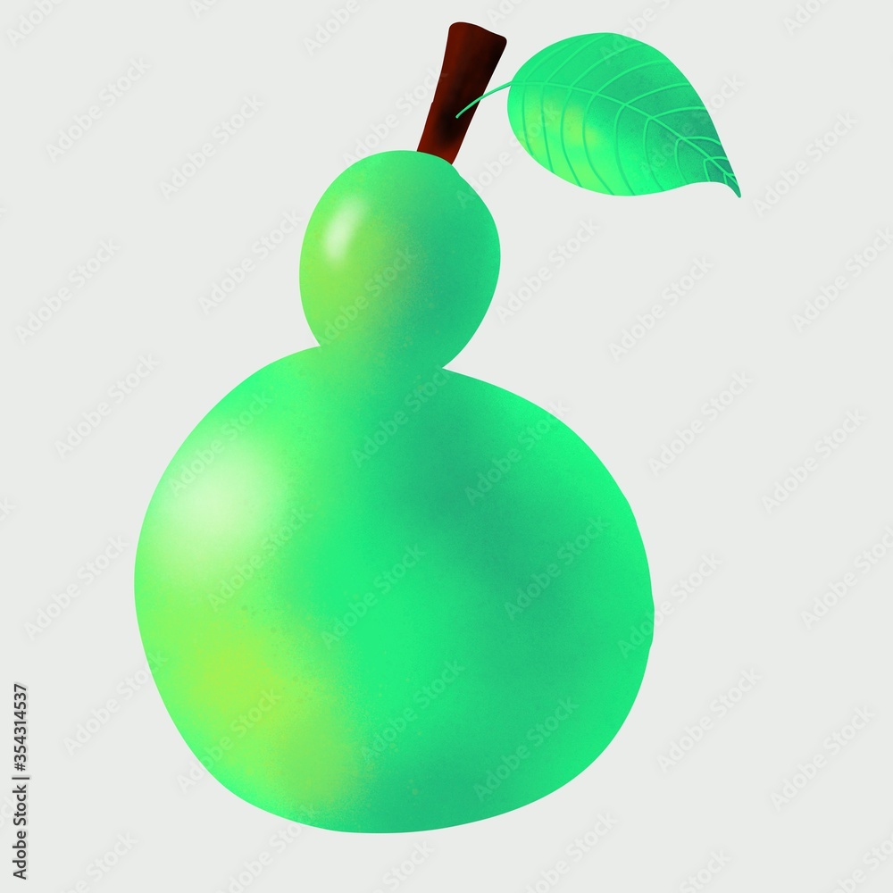 Digital illustration of a juicy green appetizing pear