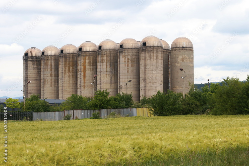 Abandoned old concrete silos near the village of Lokorsko near Sofia, Bulgaria