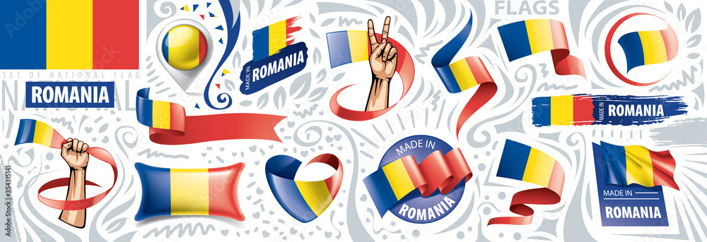 Vector set of the national flag of Romania in various creative designs