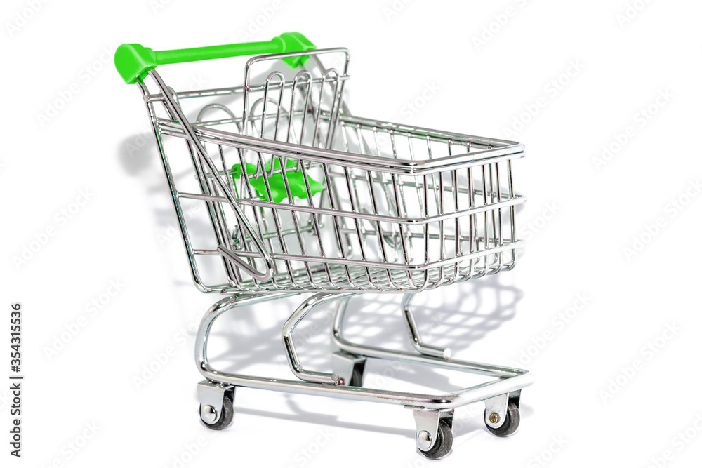 green shopping cart isolated. Internet shopping online concept. white background with copy space.