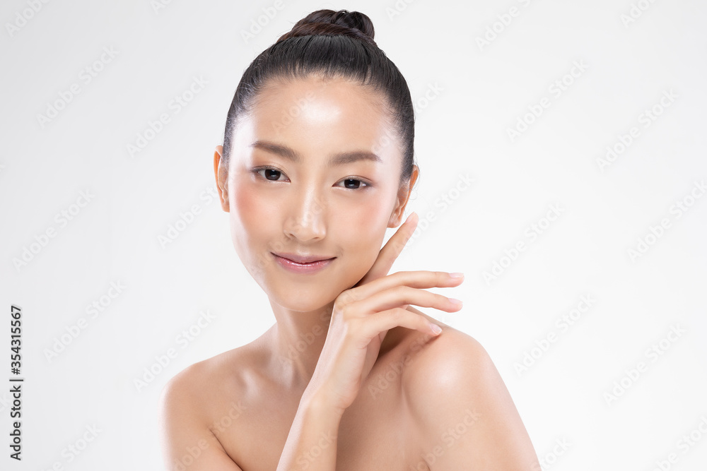 Beauty Asian woman touch cheek smile clean skin Facial treatment Beauty Asian woman touch cheek smile clean skin Facial treatment