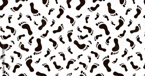Seamless pattern black human footprints on white background. Loop animation 4K