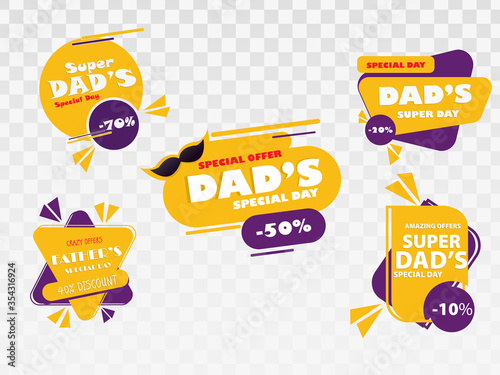 Happy Father's Day Badges and Design Elements father's day labels with png background. Monochrome typography style. Best for sale, greetings cards, t shirt, mug, banner, poster Vector illustration.