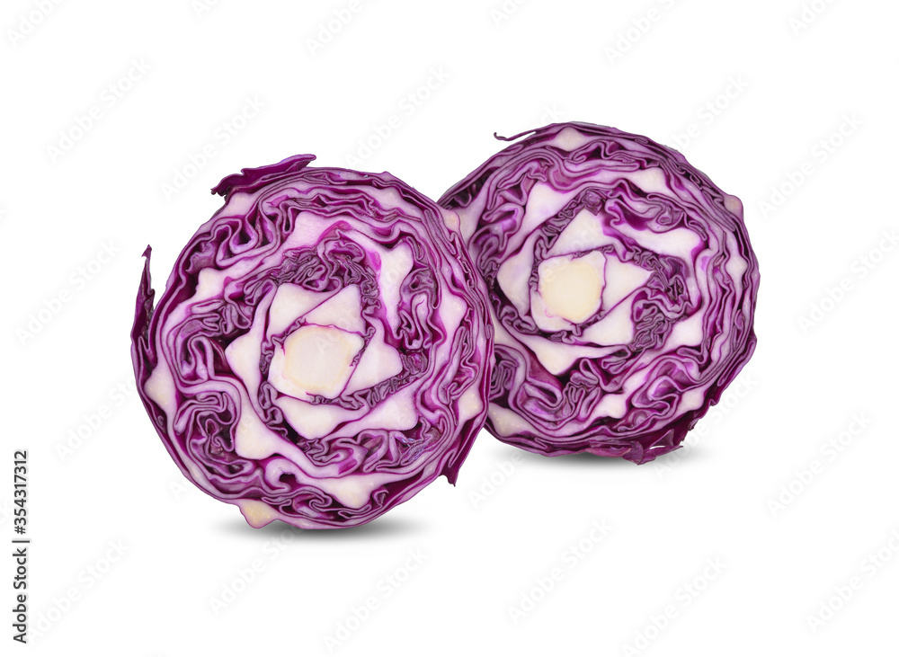 half cut fresh red cabbage on white background half cut fresh red cabbage on white background