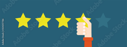 Flat vector illustration. Customer reviews give four stars. The concept of positive feedback.
