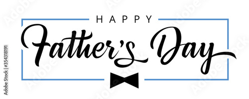 Happy Fathers Day calligraphy poster. Vector black bow tie and frame decoration for Father's day sale shopping, special offer banner. Best Dad in the world
