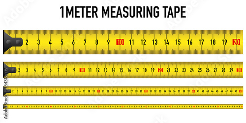 yellow measure ruler meter vector tape metric centimeter illustration on white background. one long straight line 100 cm size tool. stock construction instrument rule millimeter distance photo