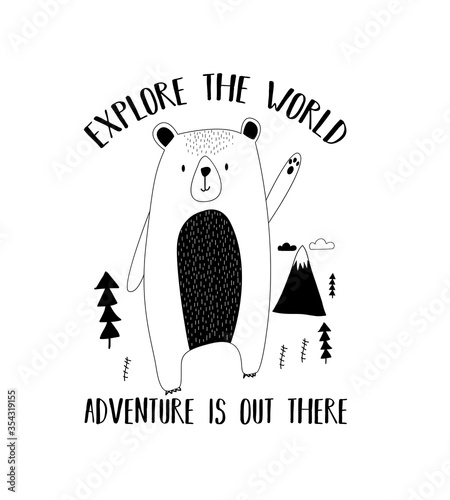 Cute bear vector illustration for t-shirt design with slogan. Vector illustration design for fashion fabrics, textile graphics, prints.	
