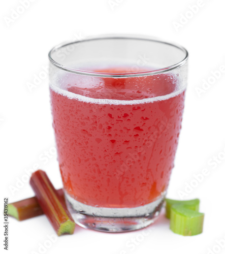 Rhubarb Spritzer isolated on white background (close up; selective focus)