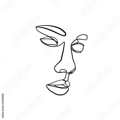 Linear female beauty simple face. Minimal logo. Vector icon design. Continuous line drawing. Woman portrait. Glamour vogue concept. 