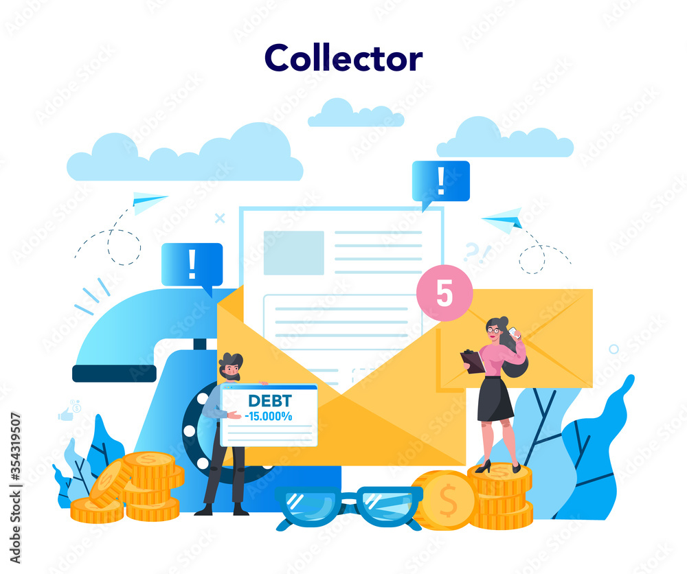 Debt collector concept. Pursuing payment of debt owed by person