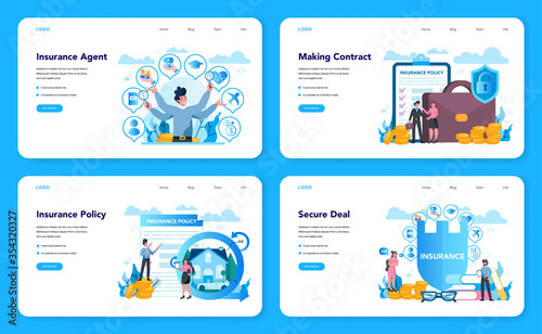 Insurance agent web banner or landing page set. Idea of security