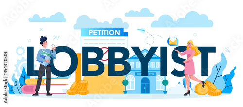 Lobbyist and lobby concept set. Professional pr specialist influencing
