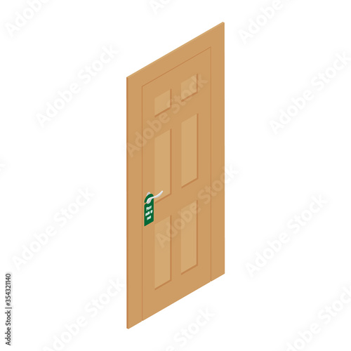 Vector illustration realistic door with handle and hotel hanger, sign please do not disturb isolated on white background.