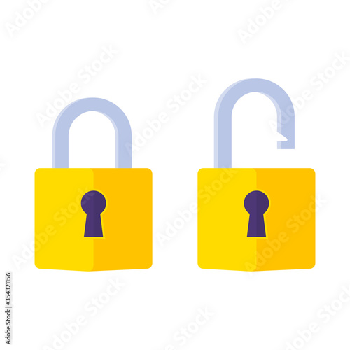 Lock open and lock closed icon. Padlock symbol. Symbol of protection. Concept password, blocking, security photo