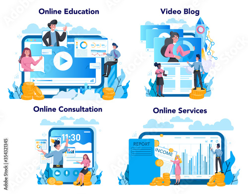 Statistician and statistic online service or platform set. Specialist
