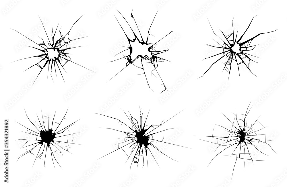 Broken Window Different Cracks Set. Broken Window Different Cracks Set.