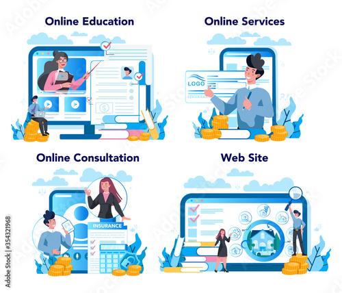 Underwriter online service or platform set. Business insurance, financial