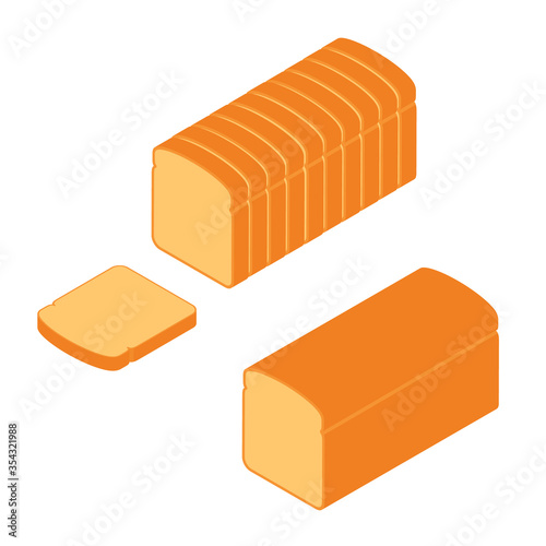 Sliced and whole bread isometric view isolated on white background. Toast bread. Vector