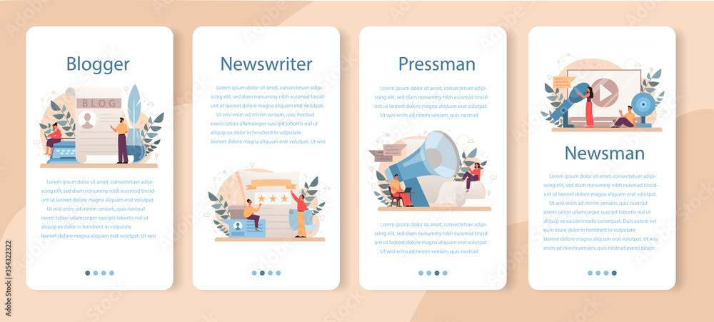 Blogger mobile application banner set. Sharing media content Blogger mobile application banner set. Sharing media content
