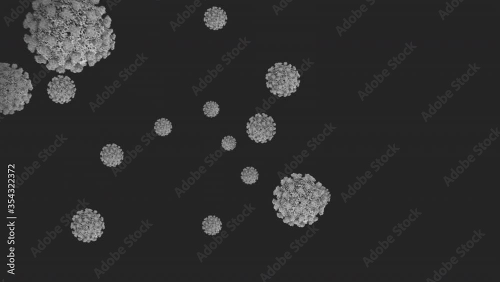 Concept 13-V1 3D Animation of Coronavirus (COVID-19) known as (SARS-CoV-2) are seen microscopically and detailed in electron microscope.