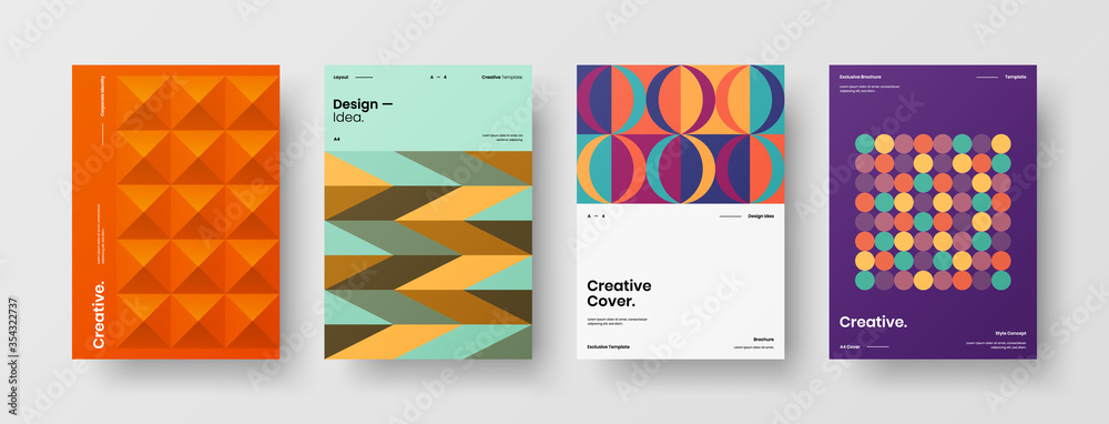 Company identity brochure template collection. Business presentation vector A4 vertical orientation front page mock up set. Corporate report cover abstract geometric illustration design layout bundle. Company identity brochure template collection. Business presentation vector A4 vertical orientation front page mock up set. Corporate report cover abstract geometric illustration design layout bundle.