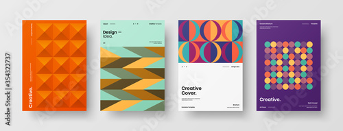 Company identity brochure template collection. Business presentation vector A4 vertical orientation front page mock up set. Corporate report cover abstract geometric illustration design layout bundle.