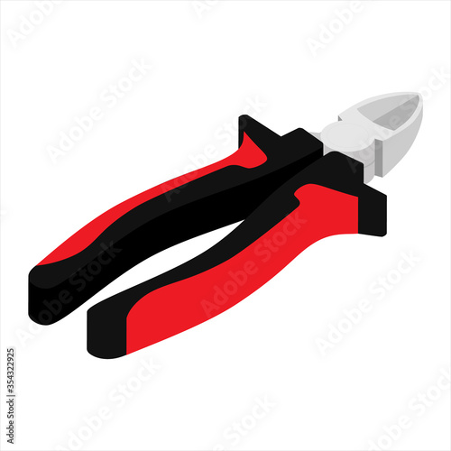 Cutting pliers isometric view isolated on white background. Wire cutters