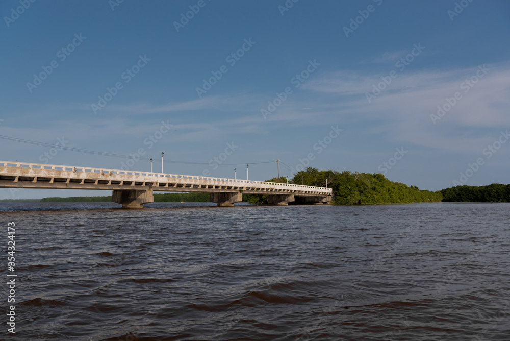 A bridge over the big river at Celestun, „Rio Lagartos Biosphere Reserve“, Yucatan, Mexico (popular travel destination)

