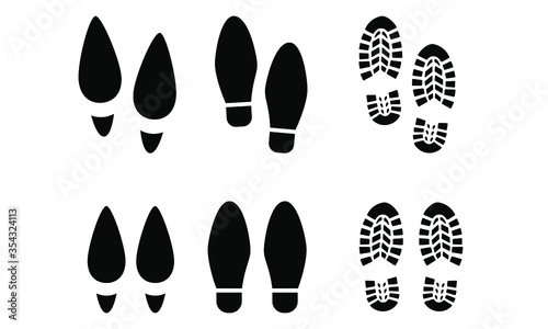Human walking footprints sneaker shoes and shoe sole, woman's heels and foot steps vector footsteps icon or sign for print