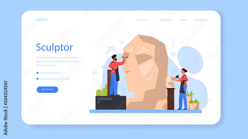 Professional sculptor web banner or landing page. Creating sculpture Professional sculptor web banner or landing page. Creating sculpture
