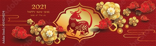 Happy new year 2021 / Chinese new year / Year of the ox / Zodiac sign for greetings card, invitation, posters, brochure, calendar, flyers, banners.