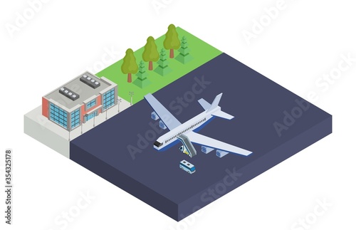 isometric airport passenger plane before flight