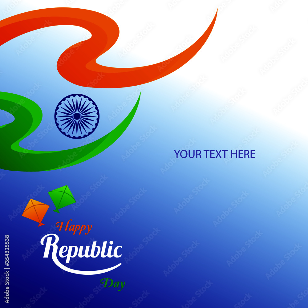 Fototapeta premium Happy Republic Day India with tricolor flag greeting vector graphic layout. 26th January template for brochure, flyer, poster, web, print media.