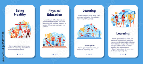Physical education lesson school class mobile application banner set. © inspiring.team