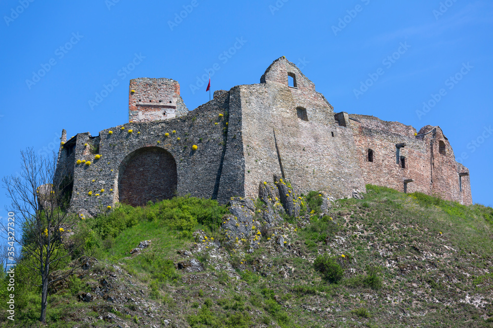 14th century Czorsztyn Castle, ruins of medieval fortress at Lake Czorsztyn, Niedzica, Poland
