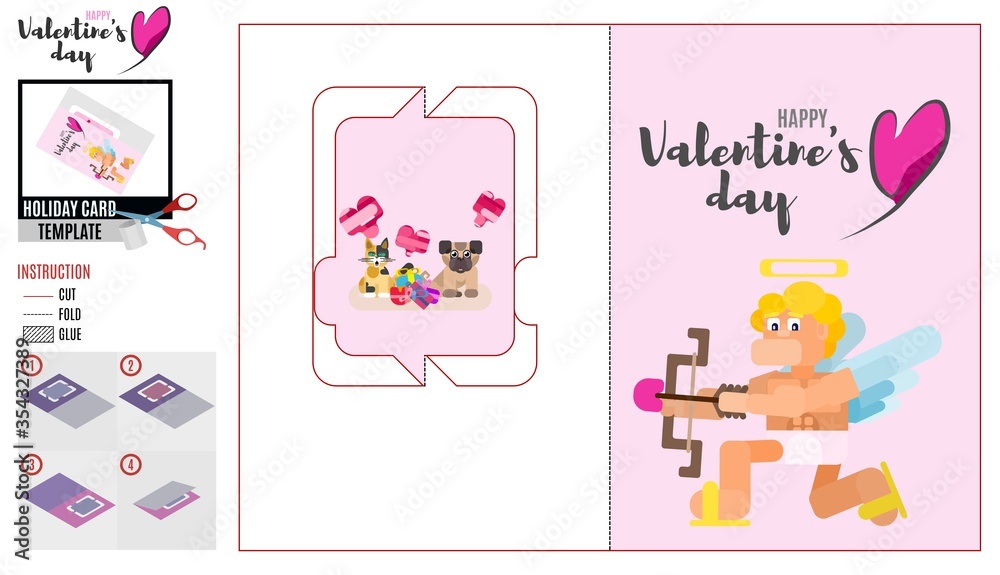 Obraz premium pink card template with cupid.