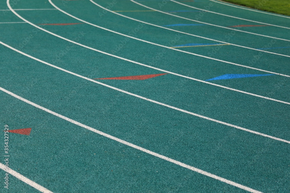 Painted lanes on a running track
