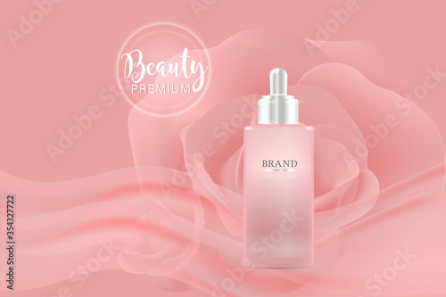 Beauty product ad design, pink cosmetic container with natural concept advertising background ready to use, luxury skin care banner, illustration vector.	