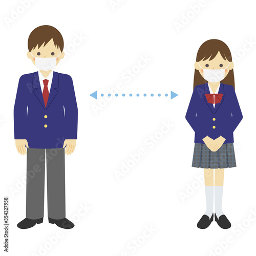 マスクをつけた制服の学生 / vector eps