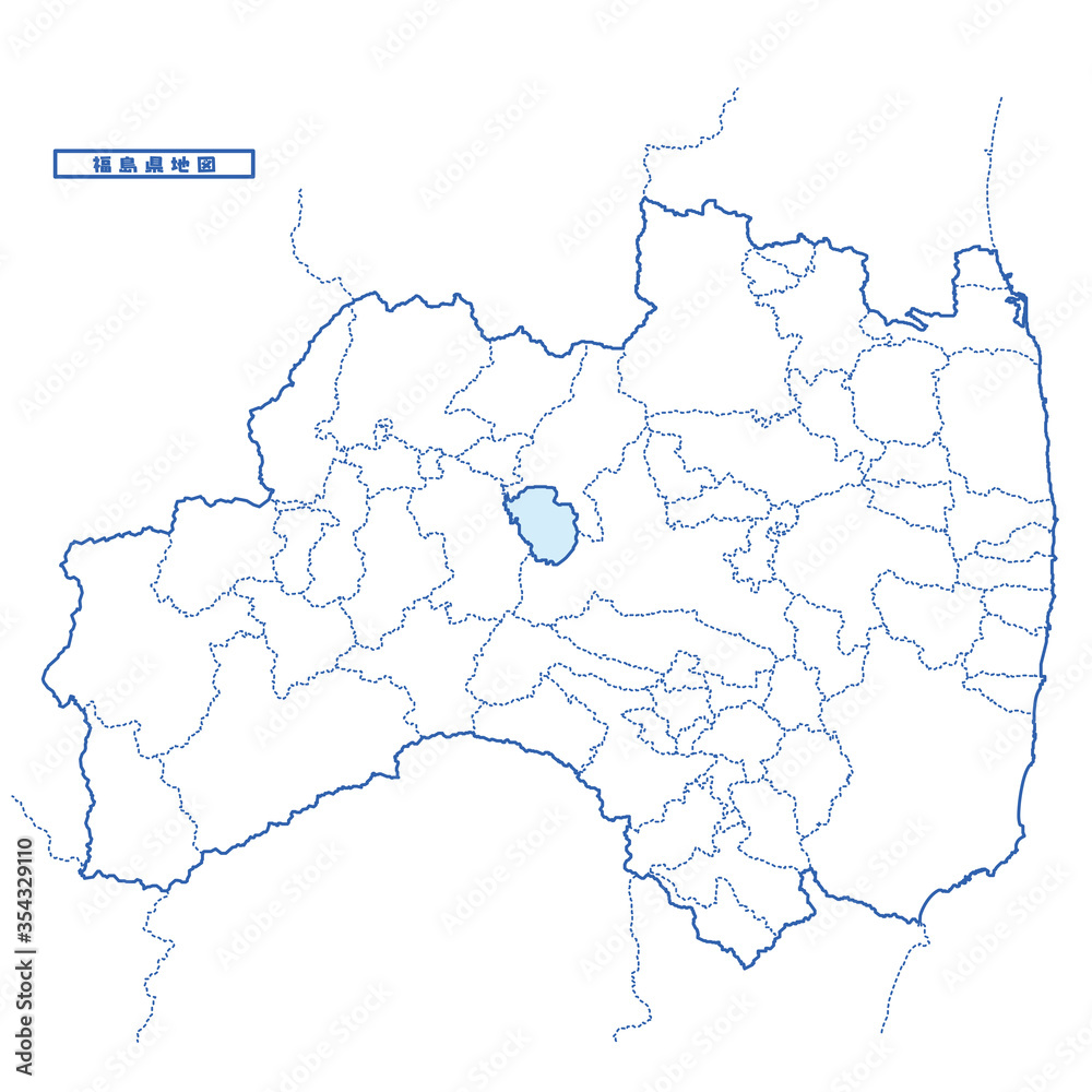 Obraz premium 福島県地図 シンプル白地図 市区町村