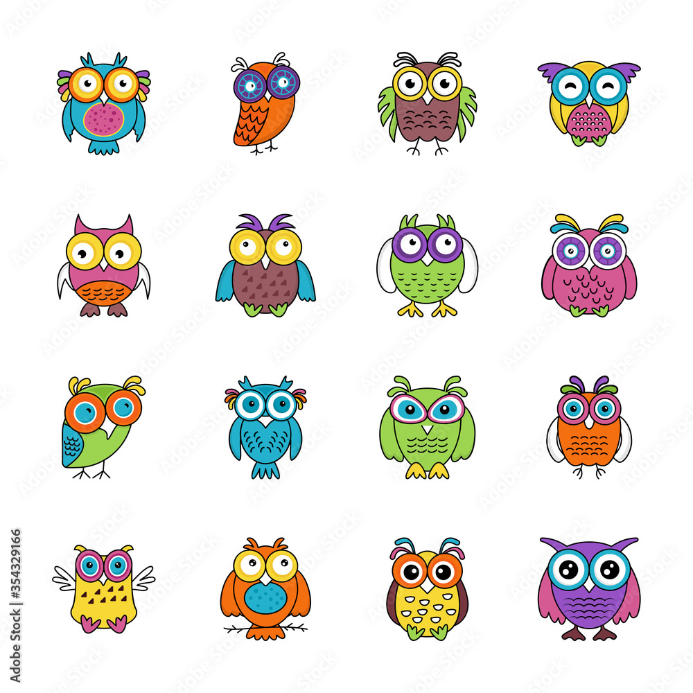 Obraz premium Owl Cartoon Flat Icons