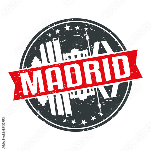 Madrid Spain Round Travel Stamp Icon Skyline City Design