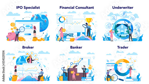 Stock market profession set. Idea of finance investment and financial