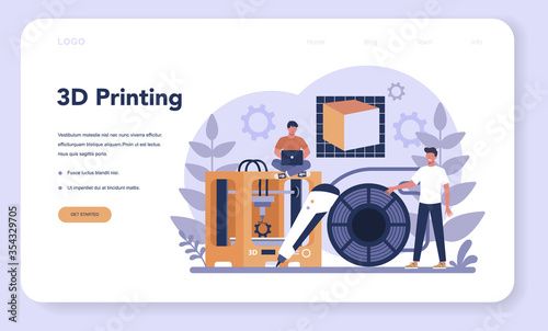 3D Printing technology web banner or landing page. 3D printer